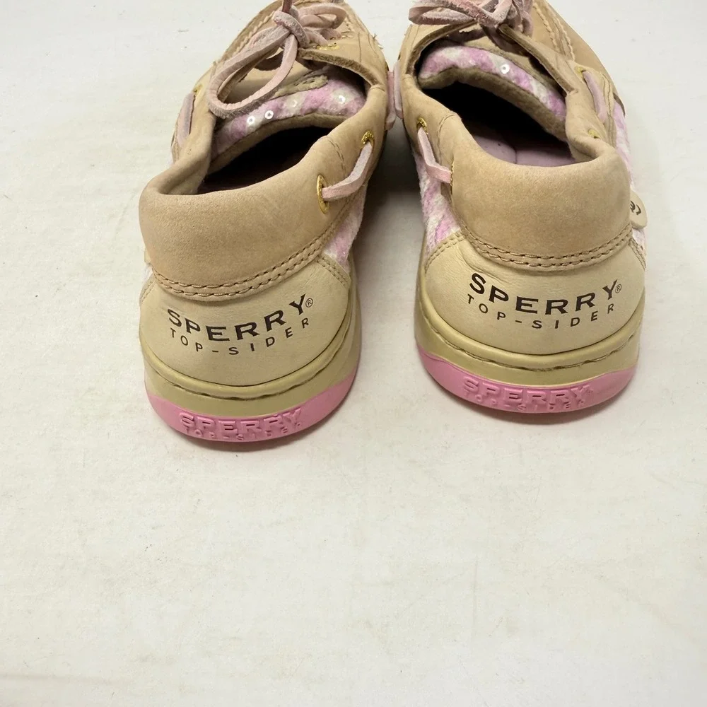Sperry‎ Bluefish Top Sider Boat Shoes Pink Gingham Tan Leather Lace Up Size 7.5M